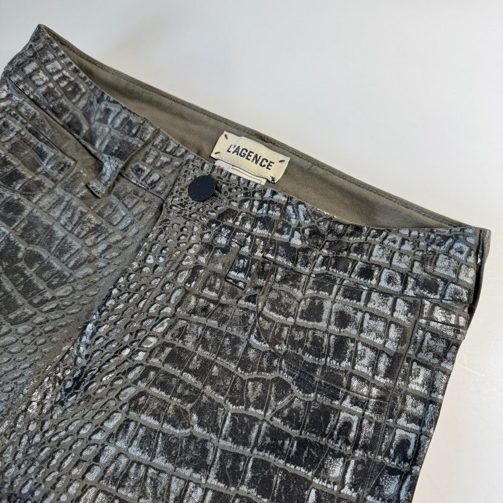 L’agence Margot Skinny High Rise Pants Croc Animal Print Foil Luxury Skinny 26